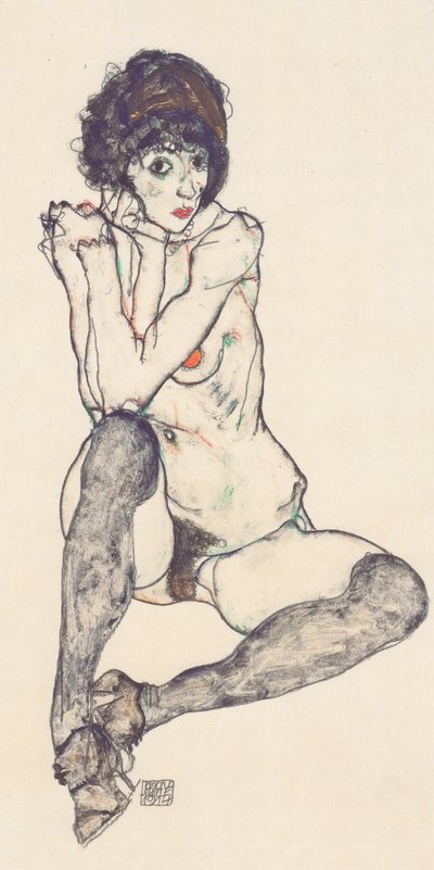 Seated Female Nude with Elbows Resting by Egon Schiele